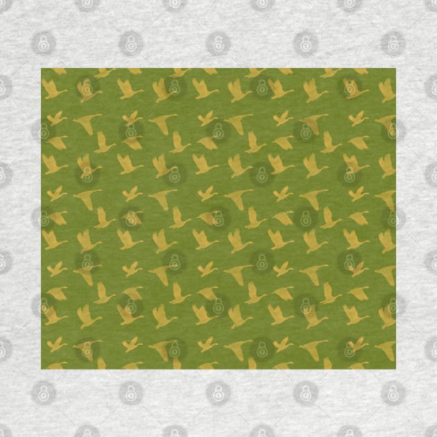 Flying Birds Pattern Green Yellow by DrawingEggen